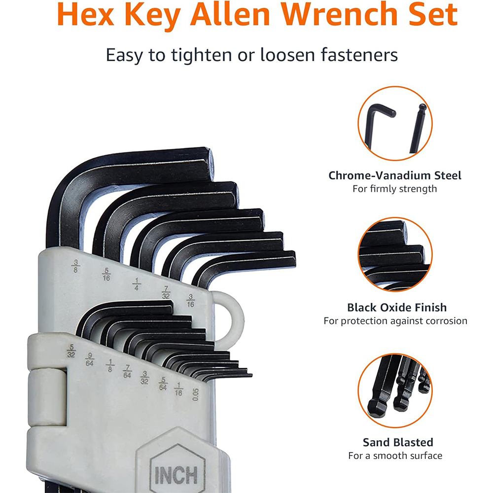 Hex Key Allen Wrench Set 13-piece With Three Shapes High Hardness S2 Alloy Steel